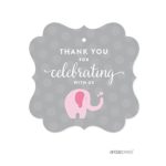 Andaz Press Pink Girl Elephant Baby Shower Collection, Fancy Frame Gift Tag, Thank You for Celebrating with Us!, 24-Pack