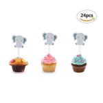 Maydolbone 24Pack Elephant Baby Cupcake Toppers – for jungle themed birthday or baby shower Food Picks Decor And Cupcake Party Pick