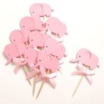 2017 New Custom Bow & Pink Elephant Double-Sided Cupcake Toppers Picks for Baby Shower Girl Birthday Party Decorations Favors