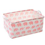 Canvas Toy Storage, Cotton Storage Basket Nursery Hamper Laundry Basket Storage Bag by VC Life (Pink Elephant)