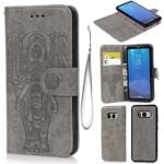 Galaxy S8 Case, Wallet Case PU Leather Cover Oil Wax Embossed Elephant Flip Protective Case TPU Cover Detachable Magnetic Card Slots Wrist Strap for Samsung Galaxy S8 Gray