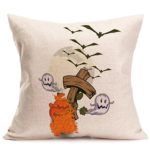 Kimloog Happy Halloween Ghosts Pumpkin Print Cotton Linen Throw Pillow Cases 18″x18″ Sofa Cushion Cover Home Decor Zipper Pillowcase (D)