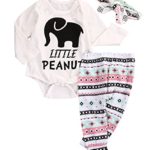 Newborn Infant Baby Boy Girl Elephant Headband+Romper+Pant Leggings Outfits Set (3-6M, White)
