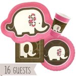 Pink Elephant –  Party Tableware Plates, Cups, Napkins – Bundle for 16