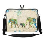 Meffort Inc 17 17.3 inch Neoprene Laptop Sleeve Bag Carrying Case with Hidden Handle and Adjustable Shoulder Strap – Family of Elephants