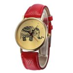 Sannysis Elephant Patterns PU Leather Band Analog Quartz Vogue Wrist Watches Red