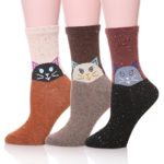 EBMORE Women Cute Animal Design Fashion Casual Soft Wool Cotton Socks – 3 Pack