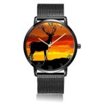 Sunset Deer Wrist Watch, LONHAO Customized Silver Steel & Stainless Steel Waterproof Band Wrist Watch for Women Men