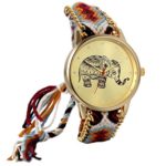 JewelryWe Womens Elephant Pattern Weaved Rope Band Adjustable Bracelet Quartz Watch Birthday Gift