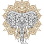 Gold and Black Tribal Pattern Elephant with Mandala Flower Vinyl Decal Sticker (4″ Tall)