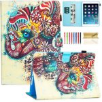 iPad Air Case, iPad 5 Case, Dteck(TM) Cartoon Cute Design Cards Slots Flip Stand Case with [Auto Wake/Sleep Function] PU Leather Protective Cover for Apple iPad 5/iPad Air ,Cute Elephant with Flower