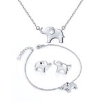 S925 Sterling Silver Lovely Elephant Necklace and Earring Bracelet Set