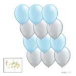 Andaz Press 11-inch Latex Balloon Duo Party Kit with Gold Cards & Gifts Sign, Baby Blue and Silver Gray, 12-pk, Boy Elephant Baby Shower Decorations