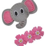 Girls Felt Animal Alligator Hair Clip Set By Funny Girl Designs (Elephant / Pink Flowers)
