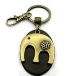 BrownBeans, Homemade Leather Cute Charm Elephant Keychain Key Chain Keyring Fob Holder with Small Clip (BBKC2003) (Brown – Brass Tone)
