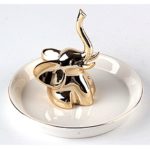 4.29″ Gold Plated Elephant White Ceramic Jewelry Dish Ring Holder