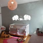 MAFENT(TM) Three Cute Elephants parents and kid Family wall decal With Hearts Wall Decals Baby Nursery Decor Kids Room Wall Stickers (White)