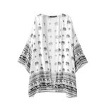 Cardigans,FUNIC Elephant Printed Half Sleeve Kimono Cardigans Women Autumn Coat Tops Cover up Blouse (S, White)