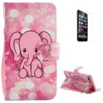 iPhone 7 Plus/8 Plus Flip Leather Case KaseHom [Free Screen Protector] Folio Magnetic Cartoon Design Premium Wallet Cover with Lanyard Card Slots Kickstand Protective Holster Cute Pink Elephant