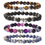 MIKINI 2pcs Unisex Healing Natural Gemstone Crystal Beads Bracelet with Lucky Elephant Charm