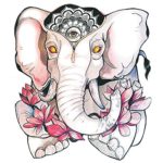 Set of 2 Waterproof Temporary Tattoo Stickers Cute Elephant King Pink Lotus Flowers Design Body Art Make Up Tool