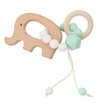 Dolland Wooden Teether Chew Beads Baby Rattle Teether Crochet Beads Teething Ring Mom Bracelet Food Grade Materials Toy ,Elephant