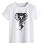 Milumia Women’s Elephant Print Round Neck Short Sleeve Tee Shirt