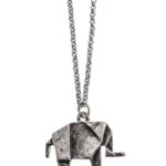 Shagwear Woman’s Necklace Long Retro Vintage Antique Silver Plated Tiny Origami Elephant Pendant