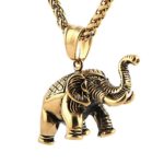 HZMAN Vintage Style My Lucky India Elephant Stainless Steel Pendant Necklace, 24″ Chain (Gold)