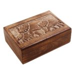 Handcrafted Wooden Trinket Box with Hand Carved Elephant Motif