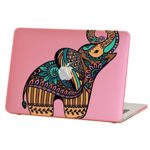 Rubberized Hard Case for 13 inch Macbook Pro with Retina Display model number A1502 and A1425, colorful elephant design with the pink bottom case, Come with Keyboard Cover