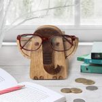 Christmas Gifts Wooden Spectacle Holder Eyeglass Holder Elephant Display Stand and Piggy Bank with Free Bookmark Home Office Desk Decor Accessories