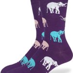 Good Luck Sock Men’s Purple Elephant Crew Socks – Purple, Adult Shoe Size 7-12