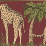Leopard Giraffe Elephant Jungle Scarlet Red Wallpaper Border Retro Design, Roll 15′ x 7”