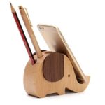SHADIAO Wooden Desk Pen Pencil Holder Creative Cute Elephant Design Cell Phone Stand 5.12 L 1.89 W3.27 H