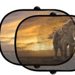 Elephant Walking Outdoor On Sunset 2Pcs Foldable Auto Window Sunshade Mesh