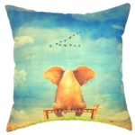YOUR SMILE Lonely Elephant Cotton Linen Square Decorative Throw Pillow Case Cushion Cover 18×18 Inch(44CM44CM) (Color#209)