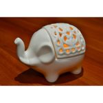 Decorative White Elephant Openwork Design Ceramic Tea Light Candleholder – MyGift