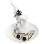 HomeSmile Elephant Ring Dish Holder for Jewelry,Engagement Wedding Trinket Trays Ring Display Holder Stand White