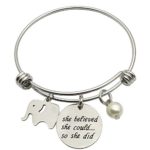 CAROMAY Bangle Bracelet Lucky Cute Elephant She Believed She Could So She Did inspiration Gift