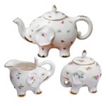 Grace Teaware Fine Porcelain Happy Elephant (3-Piece Tea Set, Petite Floral Spray) with Gold Trim