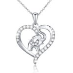 S925 Sterling Silver Lucky Elephant Love Heart Necklace for Women, 18″ Rolo Chain