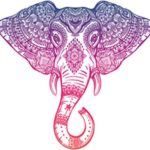 Purple Pink Ombre Henna Pattern Elephant Head Drawing Vinyl Decal Sticker (4″ Wide)