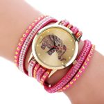 NEARTIME Wrist Watch, Girl Elephant Rivet Bracelet Quartz Braided Winding Wrap WristWatch (Hot pink)