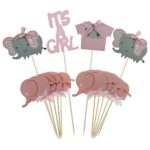 Shxstore Pink Elephant Cake Topper Baby Elephant Themed Cupcake Picks It Is A Girl Baby Shower Birthday Party Decorations Supplies