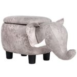 Merax Have-Fun Series Upholstered Ride-on Storage Ottoman Footrest Stool with Vivid Adorable Animal-Like Features (Gray Elephant)