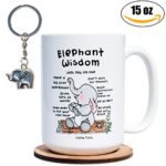 Funny Mug with Keychain and Coaster Bundle – Elephant Wisdom – 15 ounce Inspirational Elephant Mug for any Relephant Occasions. Laugh with Friends, Family and Coworkers. They won’t forget this one.