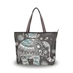 JSTEL Women Large Tote Top Handle Shoulder Bags Vintage Indian Lotus Ethnic Elephant African Patern Ladies Handbag