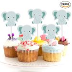 24Pack Elephant Baby Cupcake Toppers For Jungle Themed Birthday,Baby Shower Decor And Cupcake Party Pick