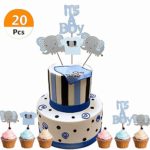 (20 Pcs) Sakolla Cute Baby Elephant Cake Cupcake Toppers Cupcake Picks Cake Decorations for Birthday Wedding Baby Shower Party Supplies